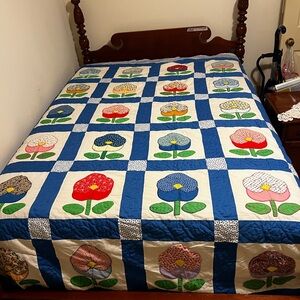 Floral Patchwork Quilt - Blue and Multicolor